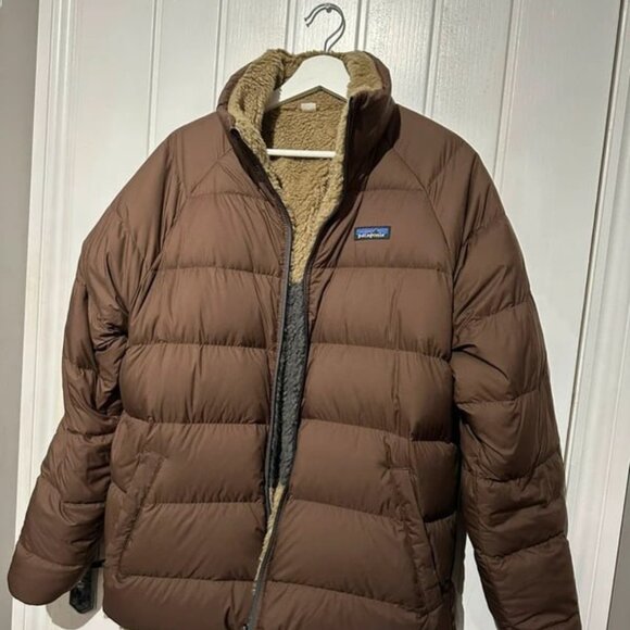 Patagonia Reversible Fleece Down Jacket Brown Beige Men’s L